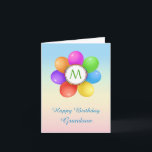 Monogram Rainbow balloons blommor Grandson Birthda Kort<br><div class="desc">Monogrammed födelsedagskort för din morson - Colorful Rainbow ballonblomma och konetti.  Du kan justera texten efter behov,  ändra teckensnitt,  färg och storlekt framför kortet och inuti.</div>