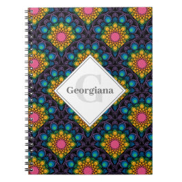 Monogram Rainbow Blommigt Fontän Art Deco Scallops Anteckningsbok