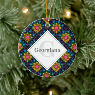 Monogram Rainbow Blommigt Fontän Art Deco Scallops Julgransprydnad Keramik