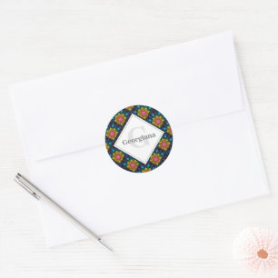 Monogram Rainbow Blommigt Fontän Art Deco Scallops Runt Klistermärke