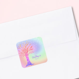 Monogram Rainbow Färg Girl Fyrkantigt Klistermärke