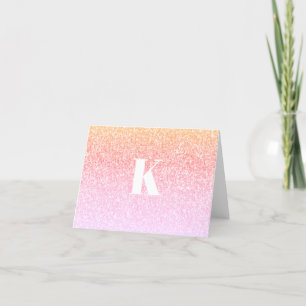 Monogram Rainbow Glitter Glam Baby Shower Ombre Tack Kort