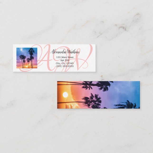 Monogram Rainbow Handflatan Träd Sunset Photo Pers Mini Visitkort (Fram/baksida)
