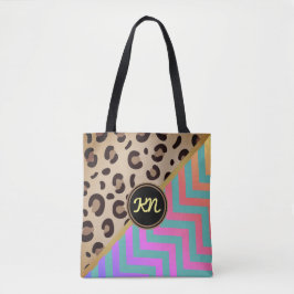 Monogram Rainbow Leopard Skriv ut Chevron Two-Tone Tygkasse