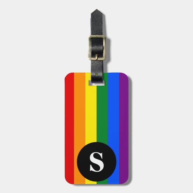 Monogram Rainbow Lesbisk Gay Bisexual Transgender Bagagebricka (Vertikal Framsida)