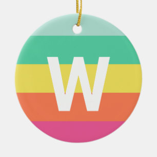Monogram Rainbow Sherbet Färg Block Personlig Julgransprydnad Keramik