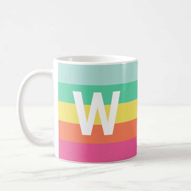 Monogram Rainbow Sherbet Färg Block Personlig Kaffemugg (Vänster)
