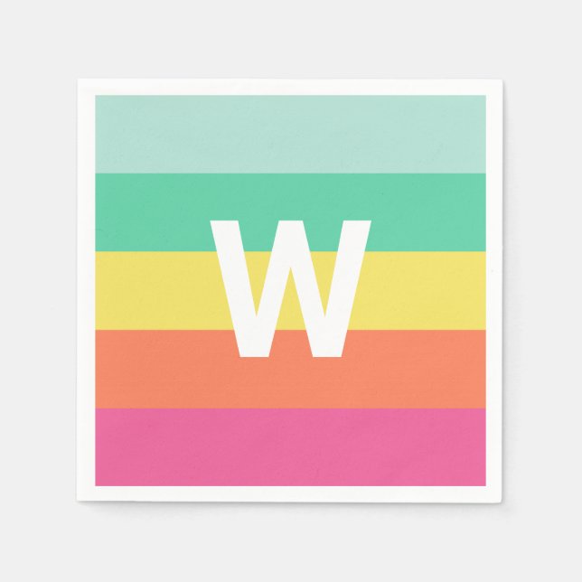 Monogram Rainbow Sherbet Färg Block Personlig Pappersservett (Framsidan)