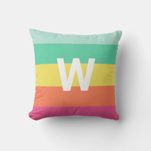 Monogram Rainbow Sherbet Färg Block Rand Kudde