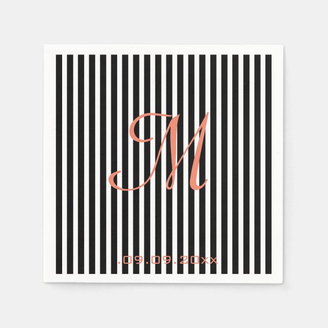 Monogram ränder Svart Vitt Firande Fest Pappersservett (Framsidan)