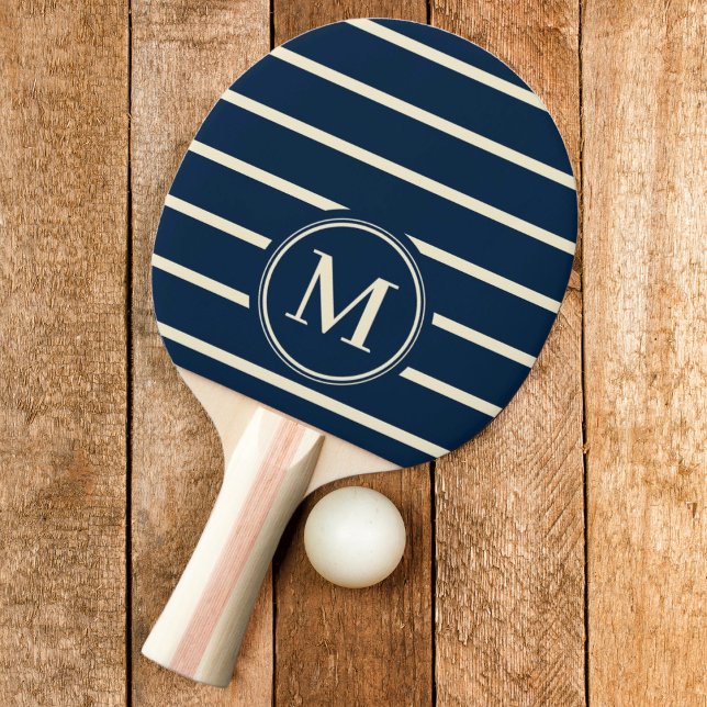 Monogram Randig Djupblå Färg Pingisracket (Skapare uppladdad)