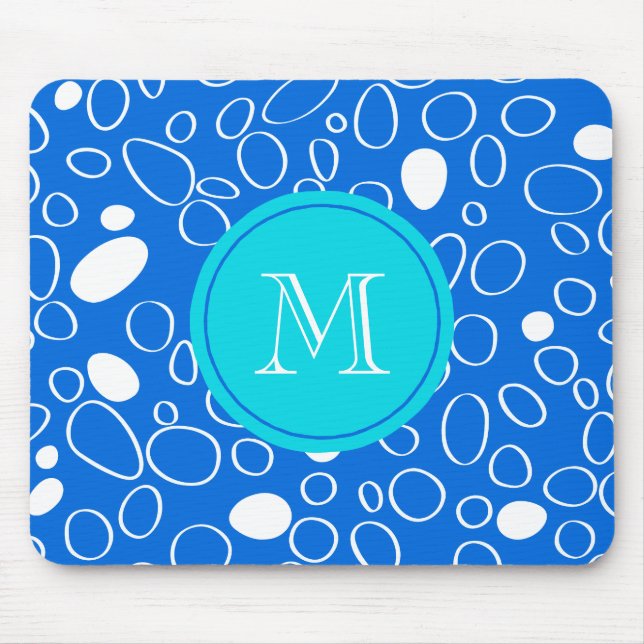 Monogram Random Big Dots Blue och White Mönster Musmatta (Framsidan)
