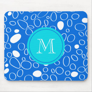 Monogram Random Big Dots Blue och White Mönster Musmatta