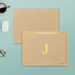 Monogram Real Gold Foil Note Cards på Kraft Papper Folierat Kort