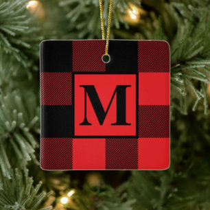Monogram Red and Black Buffalo Play-jul Julgransprydnad Keramik