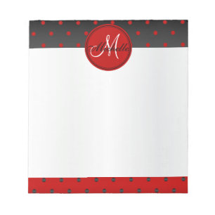 Monogram Red and Black Polka dots Anteckningsblock