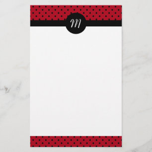 Monogram Red and Black Polka dots Brevpapper