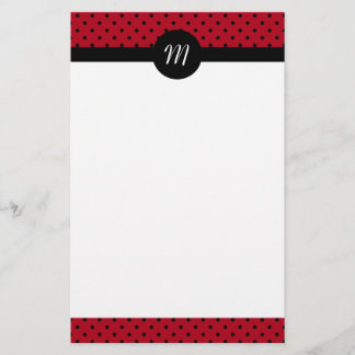Monogram Red and Black Polka dots Brevpapper