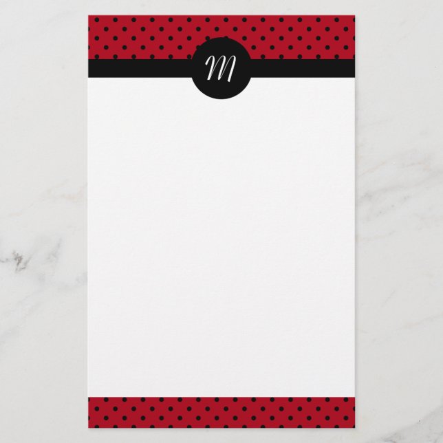 Monogram Red and Black Polka dots Brevpapper (Framsida)