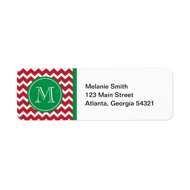 Monogram Red and Grönt Chevron Helgdag jul Returadress Etikett (Framsidan)