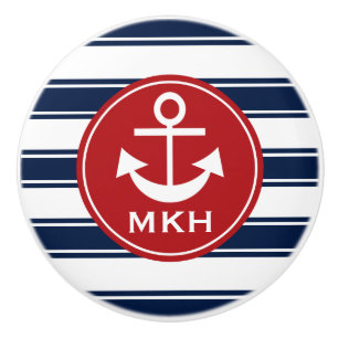 Monogram Red and Navy Anchor Ceramic Knob Knopp