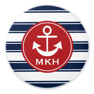 Monogram Red and Navy Anchor Ceramic Knob Knopp