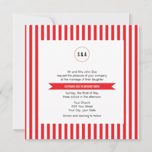 Monogram Red and White Rand Mönster Bröllop Inbjudningar