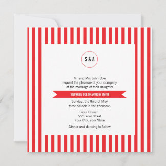 Monogram Red and White Rand Mönster Bröllop Inbjudningar