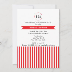 Monogram Red and White Rand Mönster Rehearsal Inbjudningar