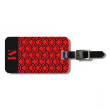 Monogram Red Art Deco Scallop Fish Scales