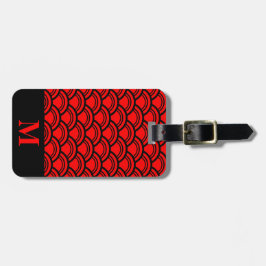 Monogram Red Art Deco Scallop Fish Scales Bagagebricka