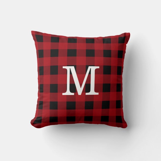 Monogram Red Black Buffalo Play Rustic Cabin Kudde (Framsida)