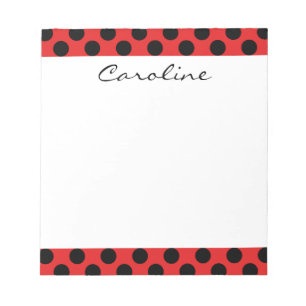 Monogram Red Black Cute Chic Polka Dot Mönster Anteckningsblock