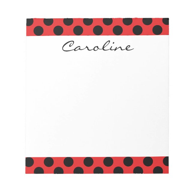 Monogram Red Black Cute Chic Polka Dot Mönster Anteckningsblock (Framsida)