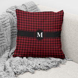 Monogram Red & Black Gingham Play Checks Mönster Kudde