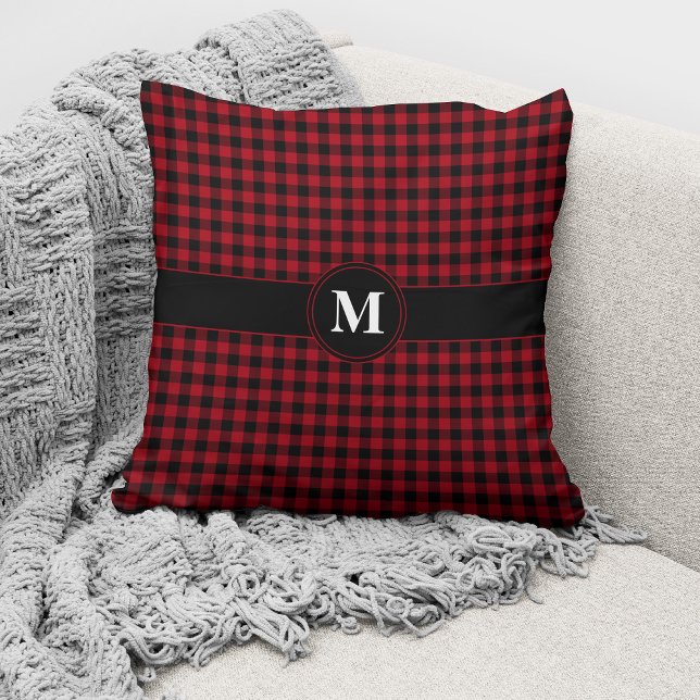 Monogram Red & Black Gingham Play Checks Mönster Kudde (Skapare uppladdad)