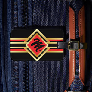 Monogram Red Black och Faux Guld med information o Bagagebricka