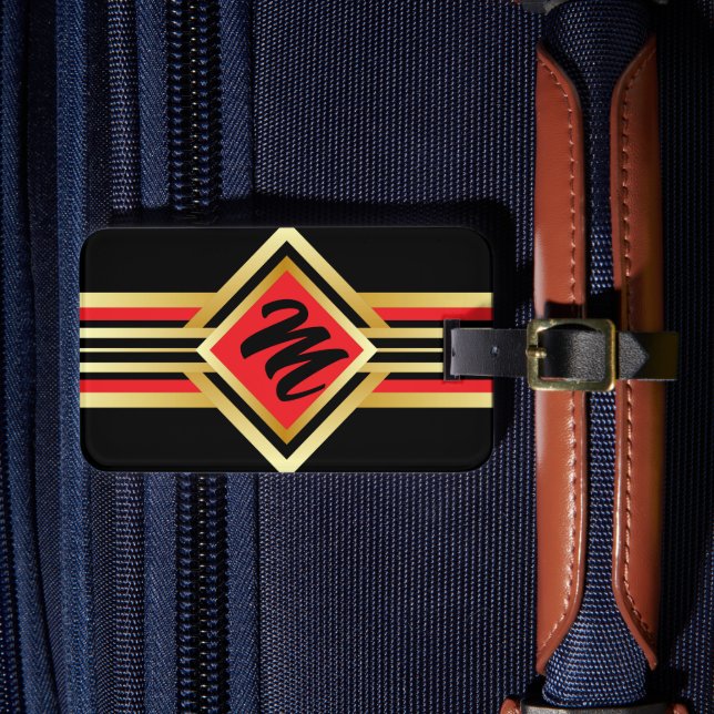 Monogram Red Black och Faux Guld med information o Bagagebricka (Framsida Insitu 4)