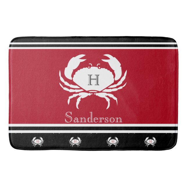 Monogram Red Black White Crab Nautical Kitchen Mat Badrumsmatta (Framsidan)