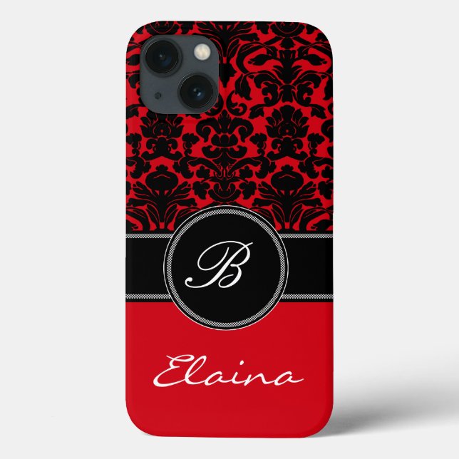 Monogram Red, Black, White Damask iPad Air Case (Baksida)