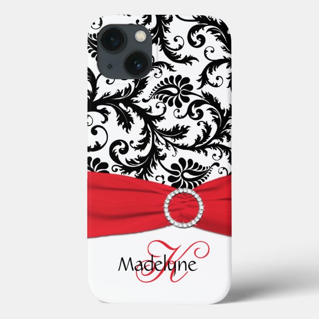 Monogram Red, Black, White Damask iPad Air Case (Baksida)
