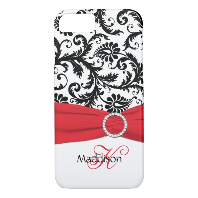 Monogram Red, Black, White Damask Vibe iPhone 7 Case-Mate iPhone Skal (Baksida)