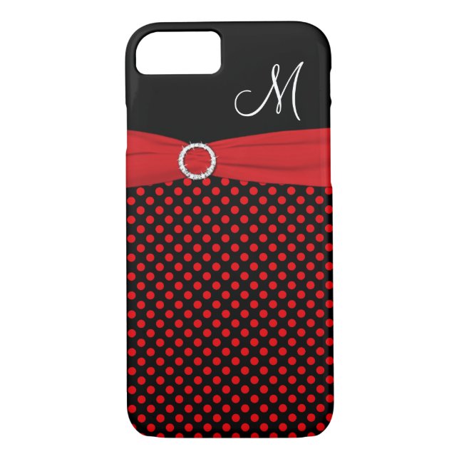 Monogram Red Black White Polka dots iPhone 7 Fodra Case-Mate iPhone Skal (Baksida)