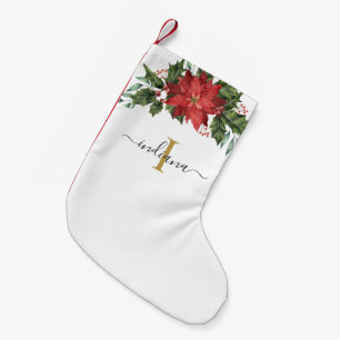 Monogram Red Blommigt Rustic-Helgdagar Liten Julstrumpa
