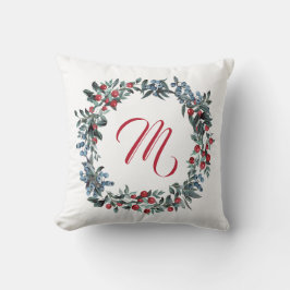Monogram Red Blue Berries vattenfärgsutandning Kudde