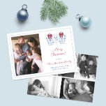 Monogram Red Blue Photo Collage God jul Julkort<br><div class="desc">** Foto kredit: Photography © Storytree Studios,  Stanford,  CA ** / Elegantens julkortsdesign med en handmålad ingefära burk vas med röd båge. På framsidan finns det utrymme för ett foto och ett enda brev-monogram. På motsatt sida finns det utrymme för ytterligare fem foton.</div>