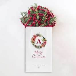 Monogram Red Botanical Pink Wreath Christmas