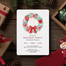 Monogram Red Bow Wreath Christmas Party Gold