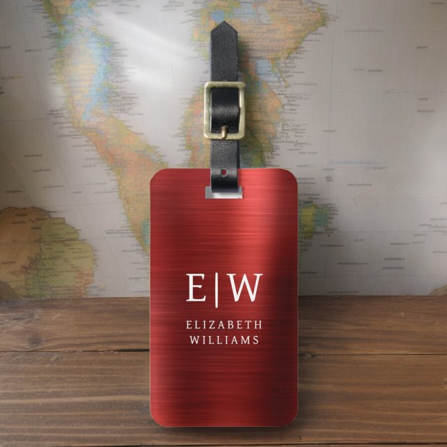 Monogram Red Brushed Metallic Elegant Bagagebricka (Skapare uppladdad)