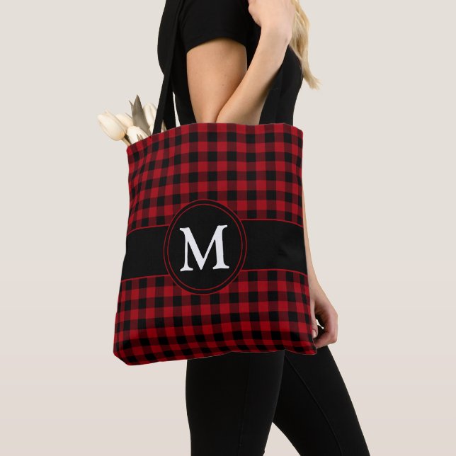 Monogram Red Checked Tartan Play Mönster Tygkasse (Närbild)
